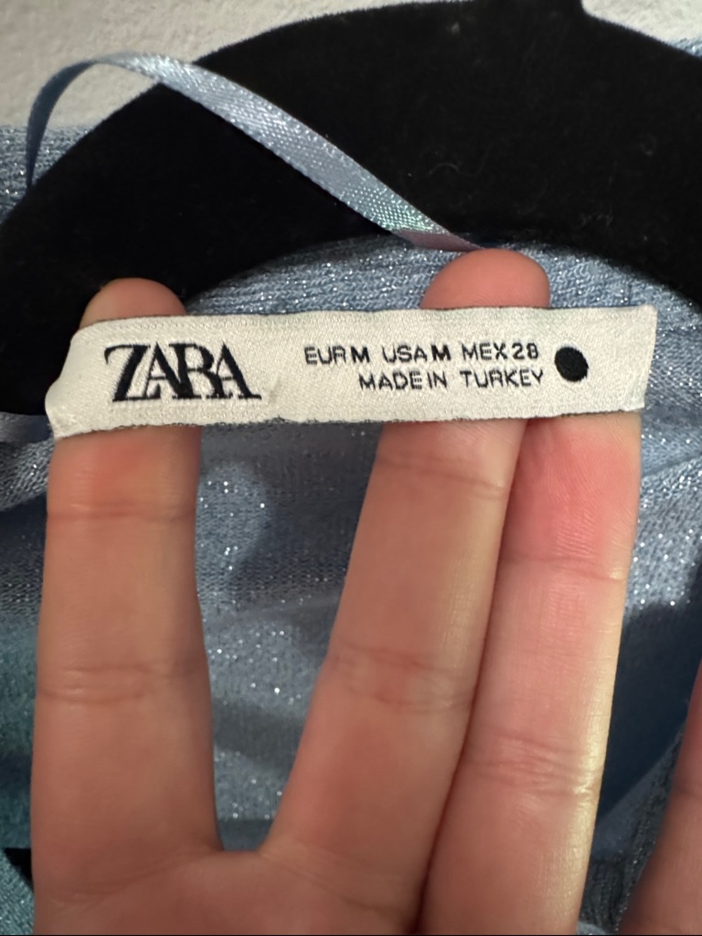 Zara Shimmery Light Blue Ruched Front Button-Down Top - Picture 2 of 6